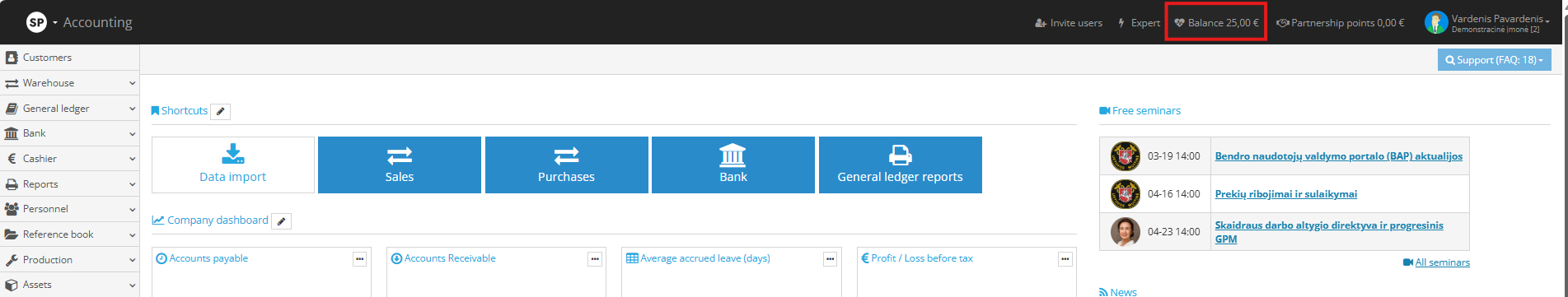 New company balance after top-up